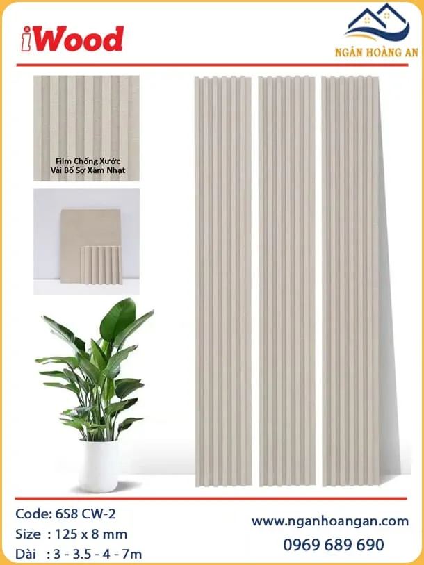 Tấm Ốp Lam Sóng Than Tre Vải Bố Xám Nhạt iWood 6S8 CW-2