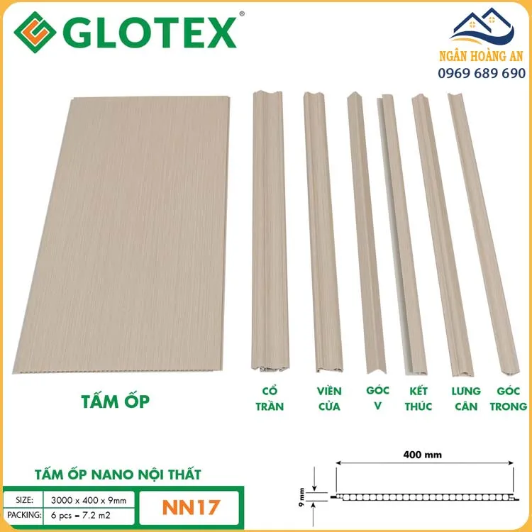 Tấm Ốp Nano 9mm Glotex NN17 Vân Sọc Be Nhạt