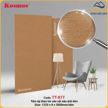Tấm Ốp Sợi Than Tre Đa Năng Vân Vải Nâu Ánh Kim Kosmos TT-877