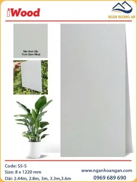 Tấm Ốp Sợi Than Tre Vân Đơn Sắc Trơn Xám Nhạt iWood SS-5