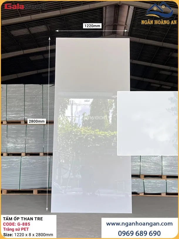 Tấm Ốp Sợi Than Tre Ốp Tường Trắng Sứ PET Galawood G-885
