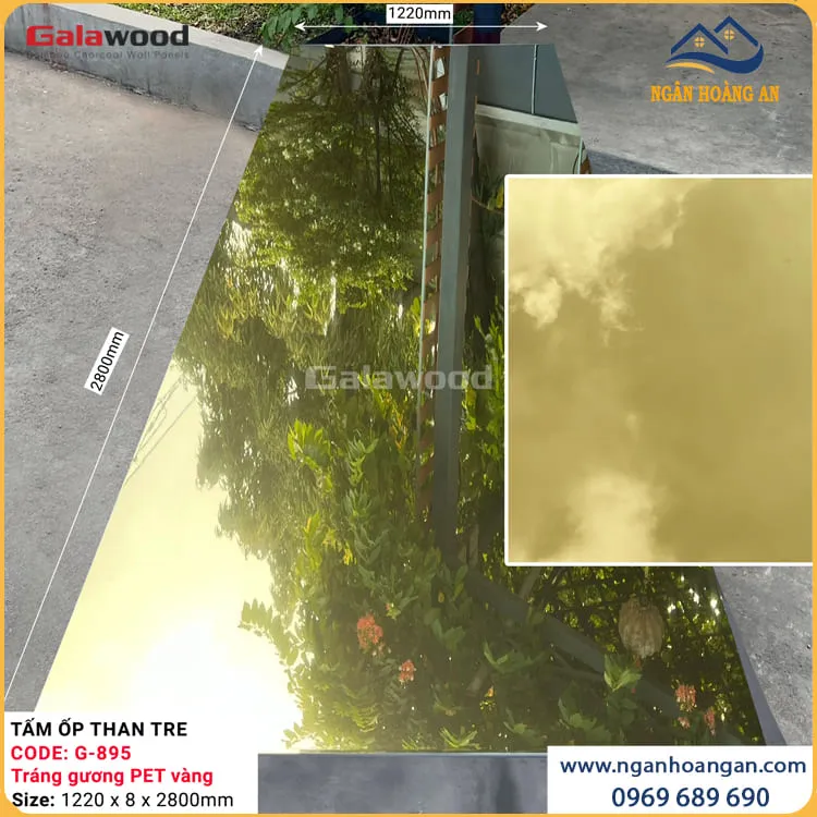 Tấm Ốp Sợi Than Tre Tráng Gương PET Vàng Galawood G-895