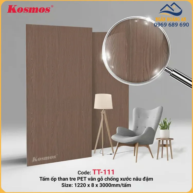 Tấm Ốp Than Tre 8mm Chống Xước Kosmos TT-111 Vân Nâu Đậm
