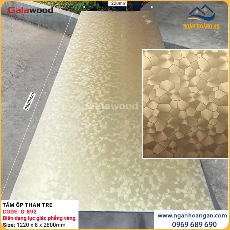 Tấm Ốp Sợi Than Tre Biên Dạng Lục Giác Phẳng Vàng Galawood G-892