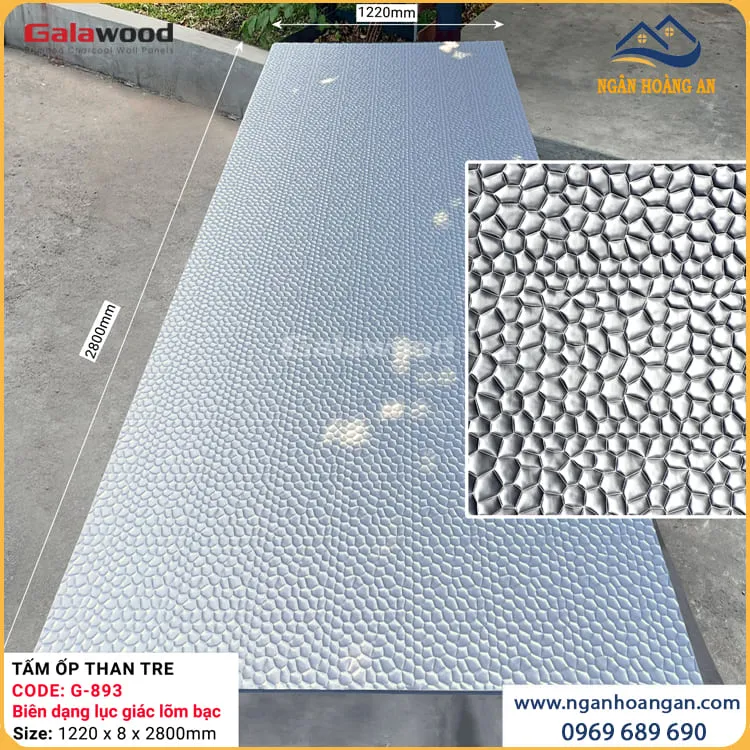 Tấm Ốp Than Tre Biên Dạng Lục Giác Lõm Bạc Galawood G-893