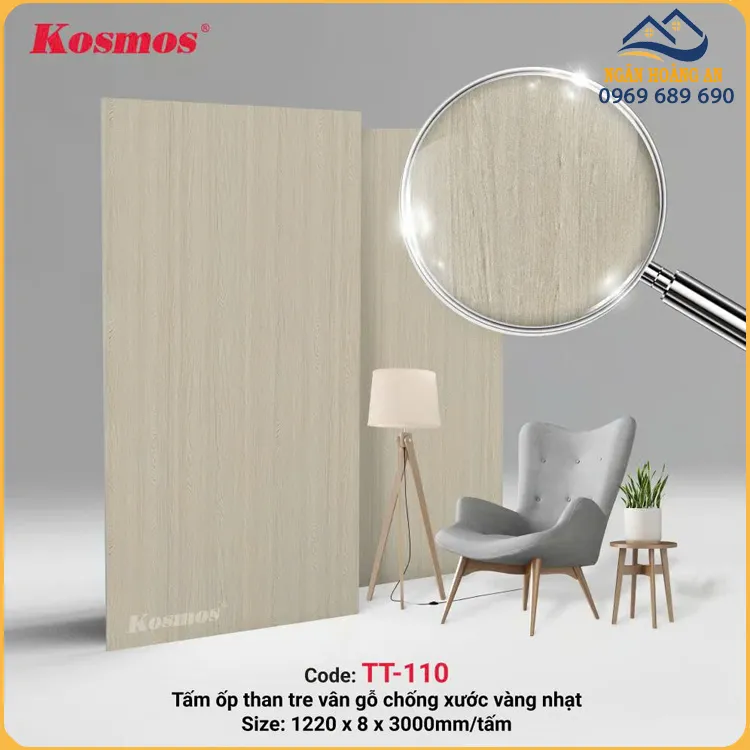 Tấm Ốp Than Tre Chống Xước Kosmos 8mm TT-110 Vân Vàng Nhạt