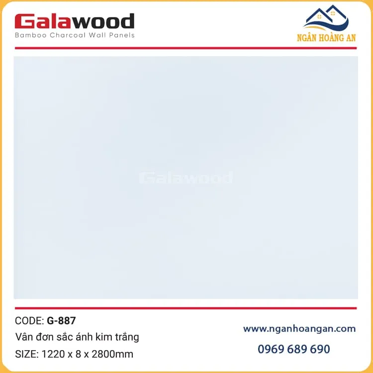 Tấm Ốp Than tre Đa Năng Vân Đơn Sắc Ánh Kim Trắng Galawood G-887