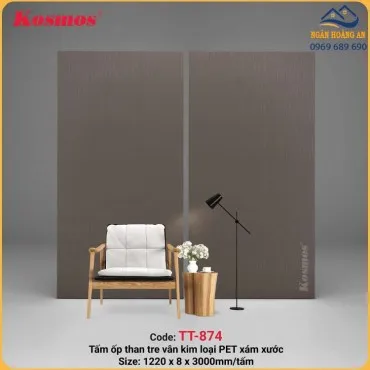 Tấm Ốp Than Tre Đa Năng Vân Kim Loại PET Xám Xước Kosmos TT-874