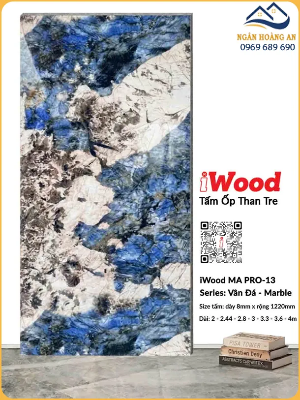 Tấm Ốp Than Tre iWood 8mm MA PRO-13 Vân Đá Xanh Dương Đen