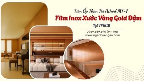 Tấm Ốp Than Tre iWood MT-7 Film Inox Xước Vàng Gold Đậm Tại TPHCM