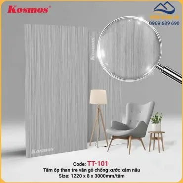 Tấm Ốp Than Tre Kosmos 8mm TT-101 Vân Gỗ Chống Xước Xám Nâu