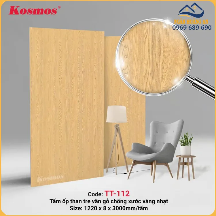 Tấm Ốp Than Tre Kosmos Chống Xước 8mm TT-112 Vân Vàng Nhạt