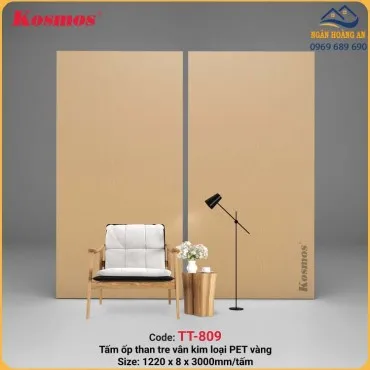 Tấm Ốp Than Tre Kosmos Kim Loại Vàng Xước Dọc TT-809 