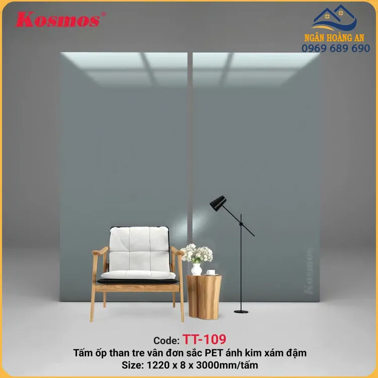 Tấm Ốp Than Tre Kosmos TT-109 8mm Ánh Kim Xám Đậm
