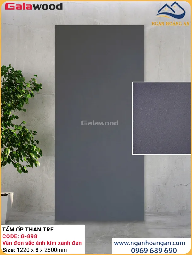 Tấm Ốp Sợi Than Tre Vân Đơn Sắc Ánh Kim Đen Galawood G-898
