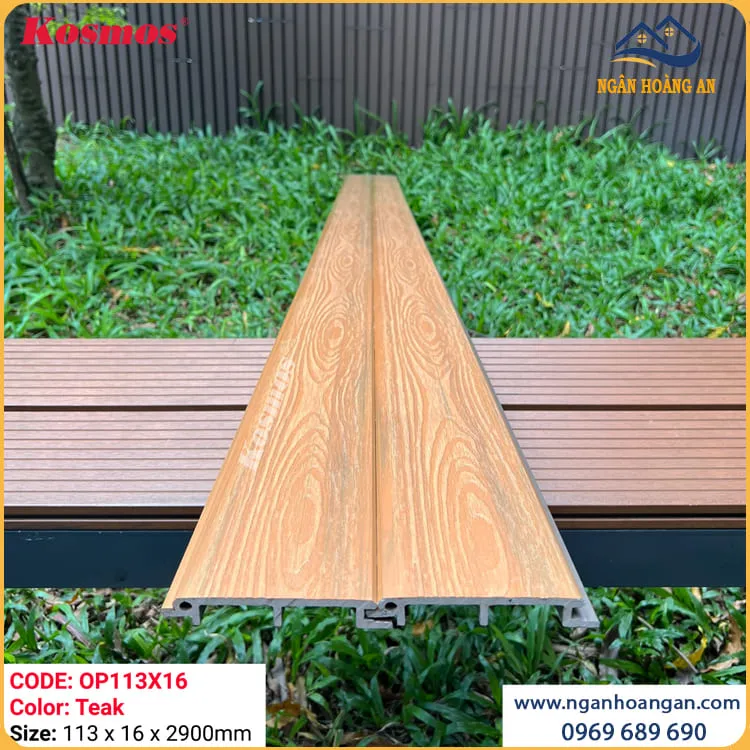Tấm Ốp Gỗ Nhựa Ngoài Trời Phủ ASA Kosmos OP113X16 Walnut