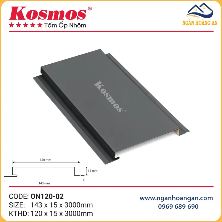 Tấm Ốp Trần Nhôm Phẳng Kosmos ON120-02 Màu Xám
