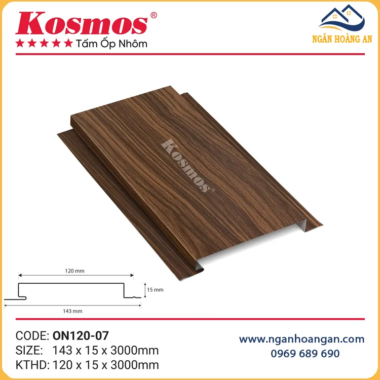 Tấm Ốp Trần Nhôm Phẳng Kosmos ON120-07 Vân Gỗ Nâu Walnut