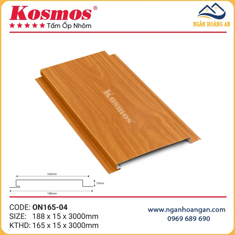 Tấm Ốp Trần Nhôm Phẳng Kosmos ON165-04 Vân Gỗ Cam Cánh Gián