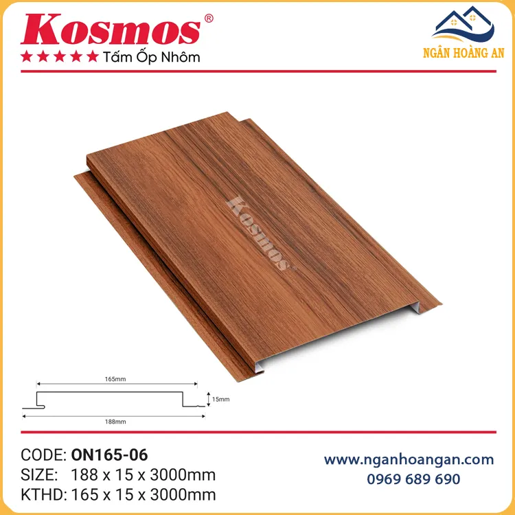 Tấm Ốp Trần Nhôm Phẳng Kosmos ON165-06 Vân Gỗ Nâu Đỏ