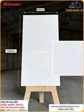 Tấm Ốp Tường Đá Dẻo Kosmos 2.5mm DD001 Vân Travertine Trắng