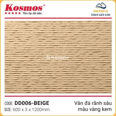 Tấm Ốp Tường Đá Dẻo Kosmos 3mm DD006 Vân Rãnh Sâu Vàng Kem