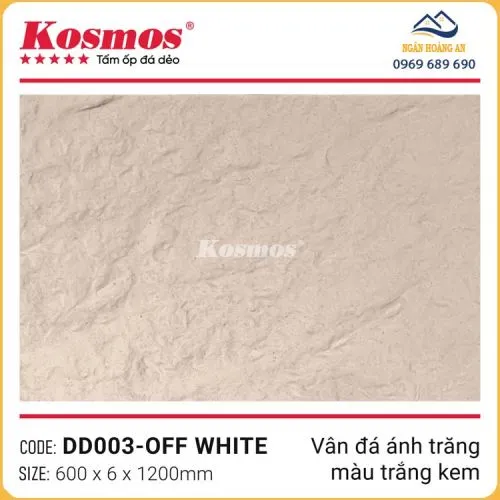 Tấm Ốp Tường Đá Mềm Kosmos 6mm DD003 Vân Ánh Trăng Trắng Kem