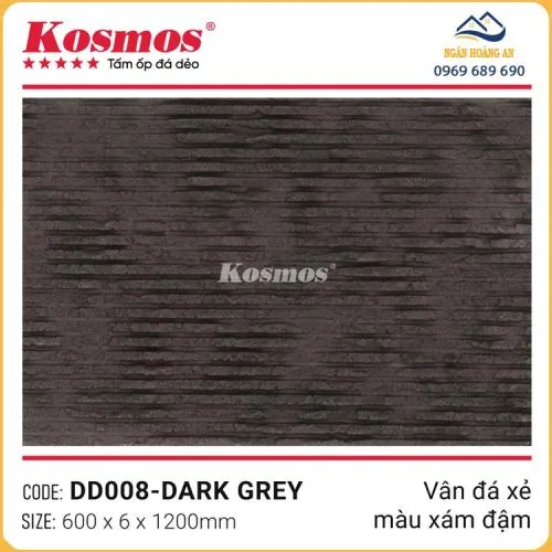 Ốp Tường Đá Dẻo Kosmos 6mm DD008 Vân Đá Xẻ Xám Đậm