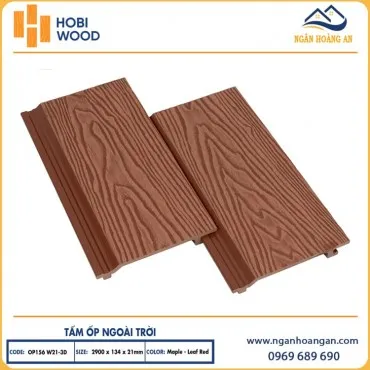 Tấm Ốp Tường Gỗ Nhựa Ngoài Trời Hobiwood  OP3D 156W21 Leaf Red