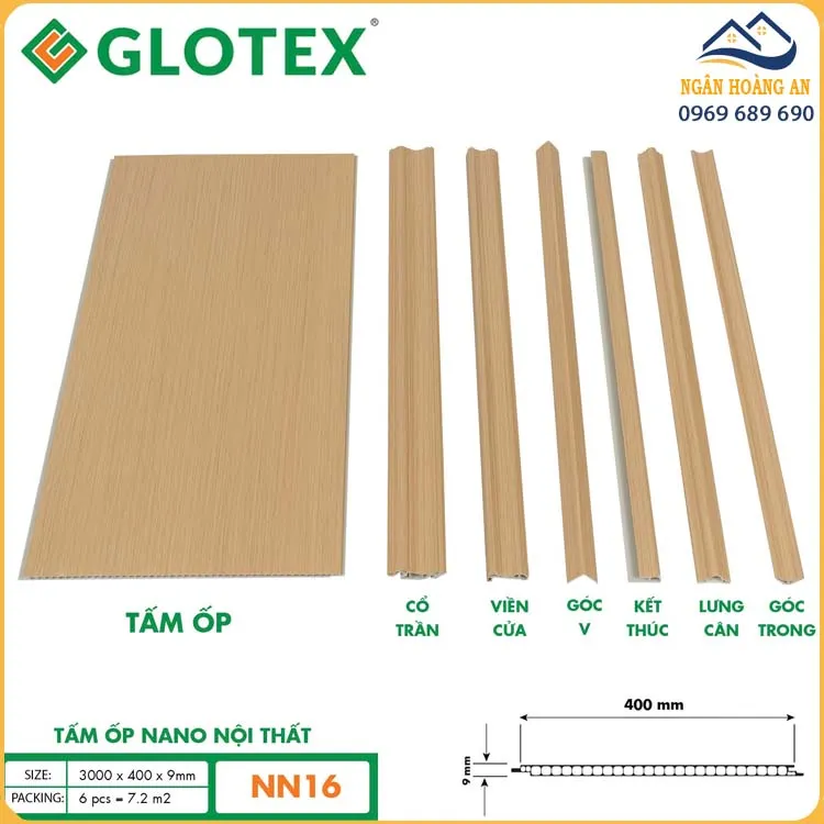 Tấm Ốp Tường Nano 9mm Glotex NN16 Vân Gỗ Vàng Nhạt