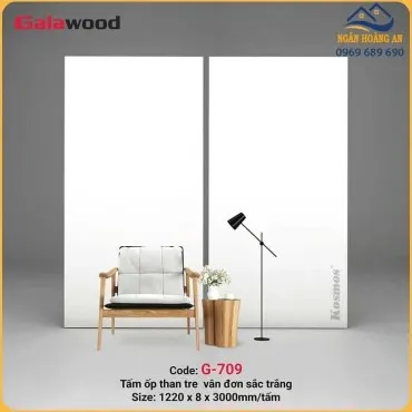 Tấm Ốp Tường Sợi Than Tre Galawood 8mm G-709 Đơn Sắc Trắng