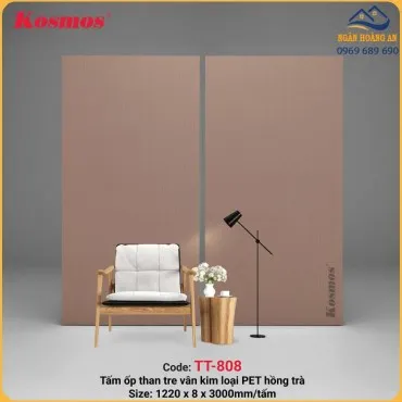 Tấm Ốp Tường Sợi Than Tre Kim Loại PET Hồng Trà Kosmos TT-808