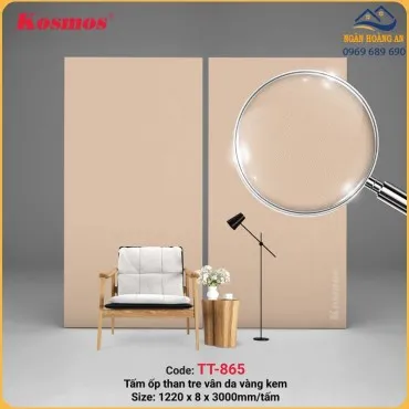 Tấm Ốp Tường Sợi Than Tre Vân Da Vàng Kem Kosmos TT-865