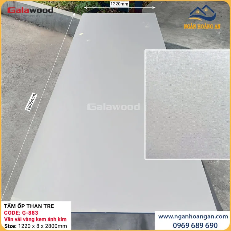 Tấm Ốp Tường Than Tre Galawood  Vân Vải Vàng Ánh Kim G-883