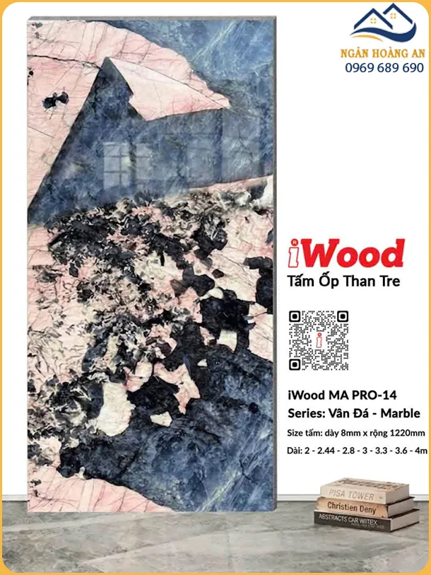 Tấm Ốp Tường Than Tre iWood 8mm MA PRO-14 Vân Hồng Xám Đen