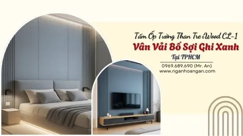 Tấm Ốp Tường Than Tre iWood CL-1 Vân Vải Bố Sợi Ghi Xanh Tại TPHCM