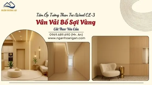 Tấm Ốp Tường Than Tre iWood CL-3 Vân Vải Bố Sợi Vàng Cắt Theo Yêu Cầu