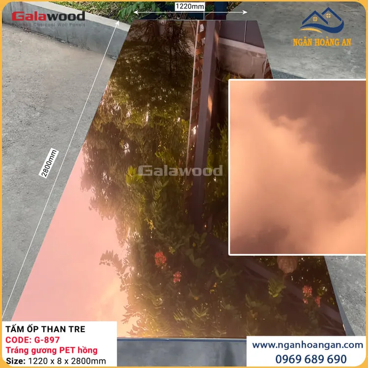 Tấm Ốp Tường Than Tre Tráng Gương PET Hồng Galawood G-897