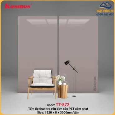 Tấm Ốp Tường Than Tre Vân Đơn Sắc PET Xám Nhạt Kosmos TT-872