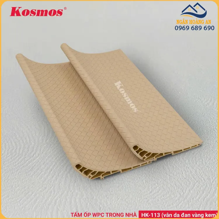 Tấm Ốp WPC Vân Da Đan Kosmos 35mm HK-113 Vàng Kem
