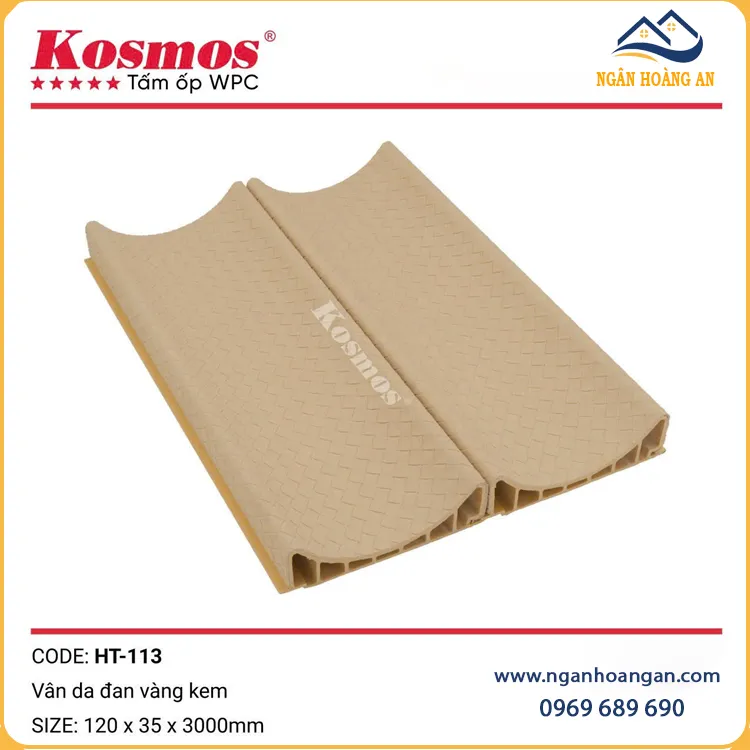 Tấm Ốp WPC Vân Da Đan Kosmos HT-113 35mm Vàng Kem