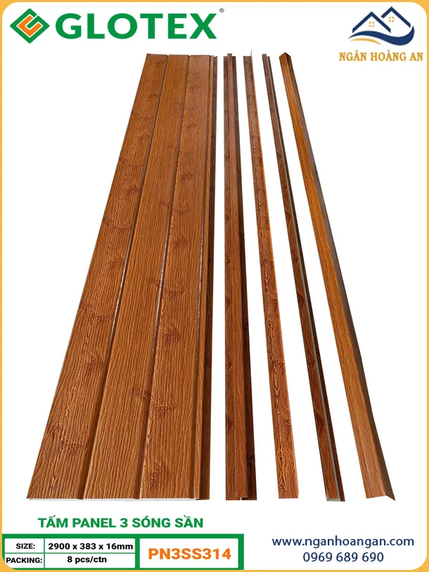 Tấm Panel Cách Nhiệt 16mm 3 Sóng Glotex PN3SS314 Vân Gỗ Cánh Gián