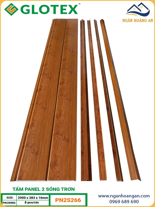 Tấm Panel Cách Nhiệt 16mm Glotex PN2S266 2 Sóng Vân Gỗ Cánh Gián