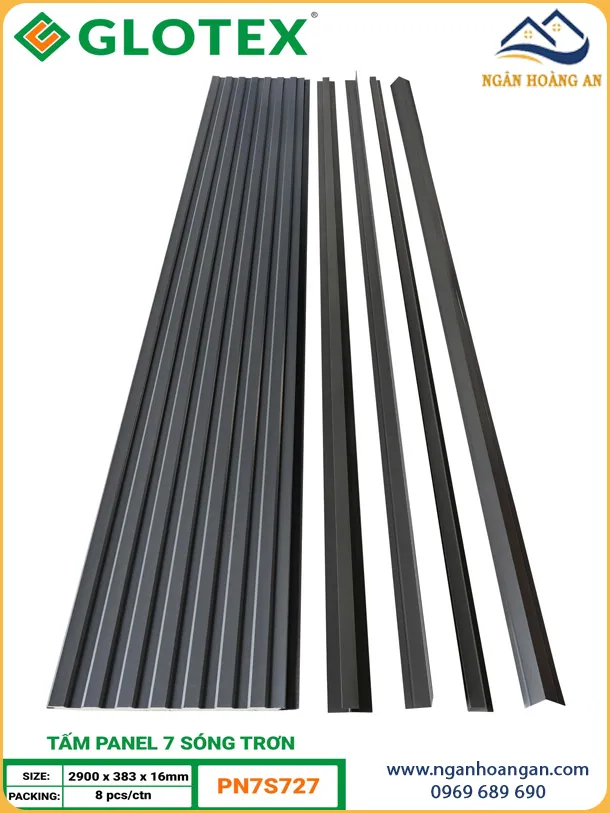 Tấm Panel Cách Nhiệt 16mm Glotex PN7S727 7 Sóng Trơn Xám Chì