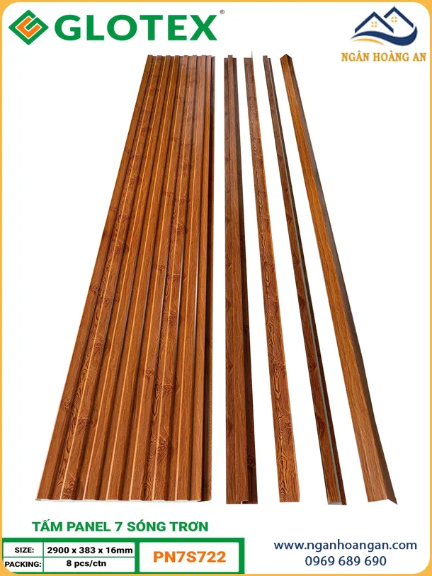 Tấm Panel Cách Nhiệt 7 Sóng 16mm Glotex PN7S722 Vân Gỗ Cánh Gián