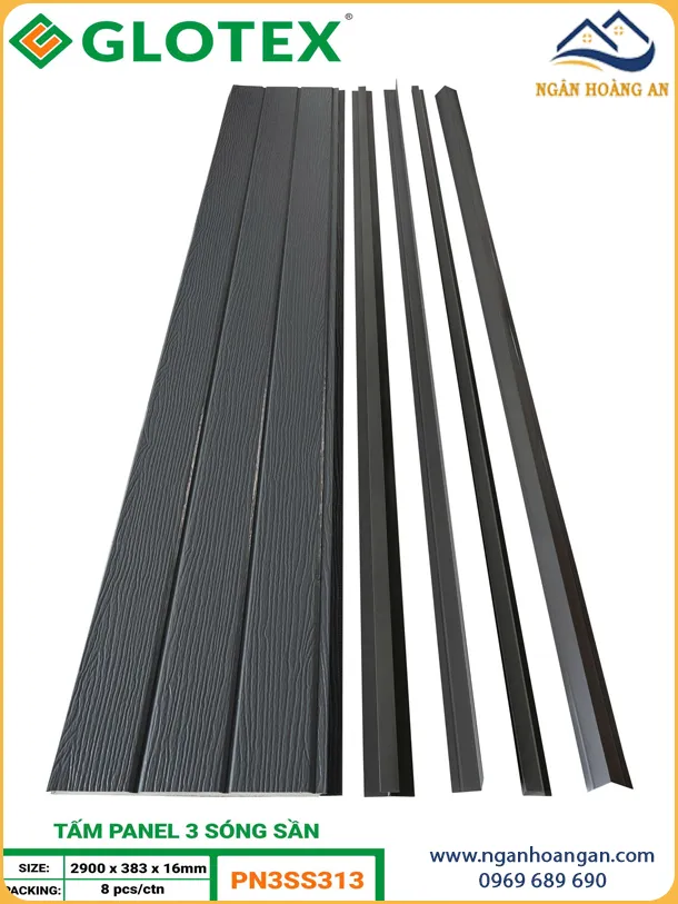 Tấm Panel Chống Nóng 16mm Glotex PN3SS313 3 Sóng Vân Sần Xám Chì