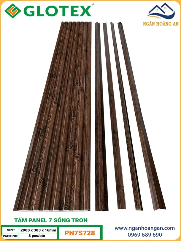 Tấm Panel Tôn Xốp 16mm Glotex PN2S268 2 Sóng Vân Gỗ Nâu Đậm