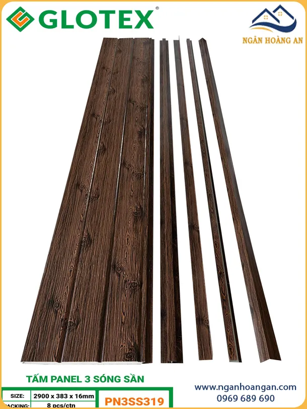 Tấm Panel Tôn Xốp Cách Nhiệt Glotex 16mm PN3SS319 Vân Gỗ Nâu Đậm