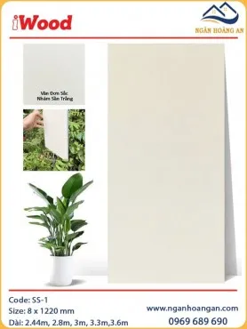 Tấm Ốp Than Tre Vân Đơn Sắc Nhám Sần Trắng iWood SS-1