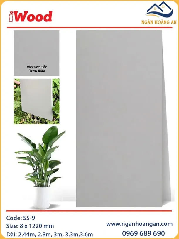 Tấm Ốp Đa Năng Than Tre Vân Đơn Sắc Trơn Xám iWood SS-9 Tấm Ốp Đa Năng Than Tre Vân Đơn Sắc Trơn Xám iWood SS-9